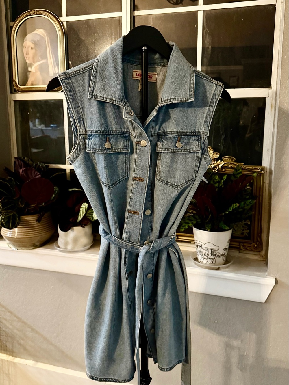 Lone Star Denim Belted Shirt Dress Sleeveless Western Cowgirl Blue